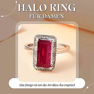 African Ruby and White Diamond 4.83 ctw Ring in Rhodium Over Sterling Silver (Size 11.5)