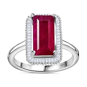 African Ruby and White Diamond 4.83 ctw Ring in Rhodium Over Sterling Silver (Size 11.5)