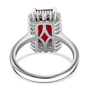 African Ruby and White Diamond 4.83 ctw Ring in Rhodium Over Sterling Silver (Size 11.5)