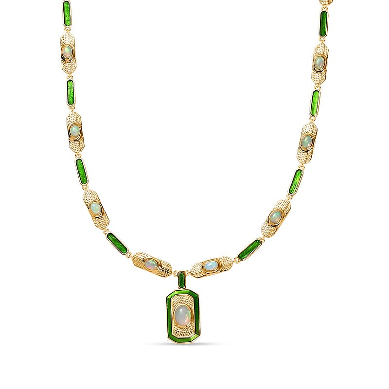 Premium Ethiopian Welo Opal 5.16 ctw Necklace in 18K Vermeil Yellow Gold Over Sterling Silver 18 Inches (26 g)