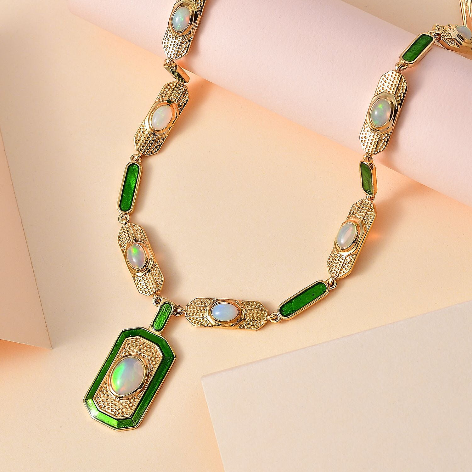 Premium Ethiopian Welo Opal 5.16 ctw Necklace in 18K Vermeil Yellow Gold Over Sterling Silver 18 Inches (26 g)