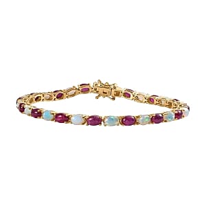 Premium Ethiopian Welo Opal 13.86 ctw Bracelet in 18K Vermeil Yellow Gold Over Sterling Silver (8 In) (11.02 g)