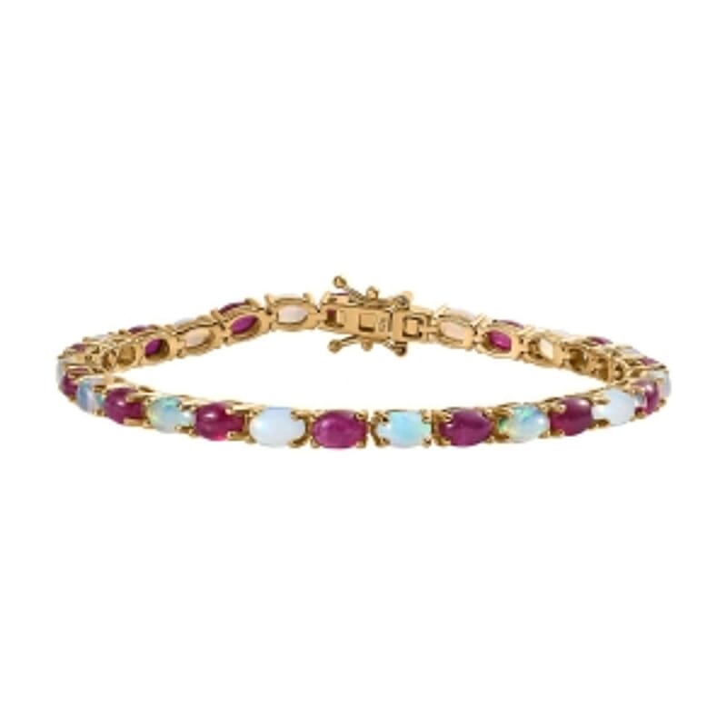 Premium Ethiopian Welo Opal and African Ruby (FF) 13.86 ctw Bracelet in 18K Vermeil Yellow Gold Over Sterling Silver (7.50 In)