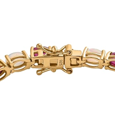 Premium Ethiopian Welo Opal and African Ruby (FF) 13.86 ctw Bracelet in 18K Vermeil Yellow Gold Over Sterling Silver (7.50 In)