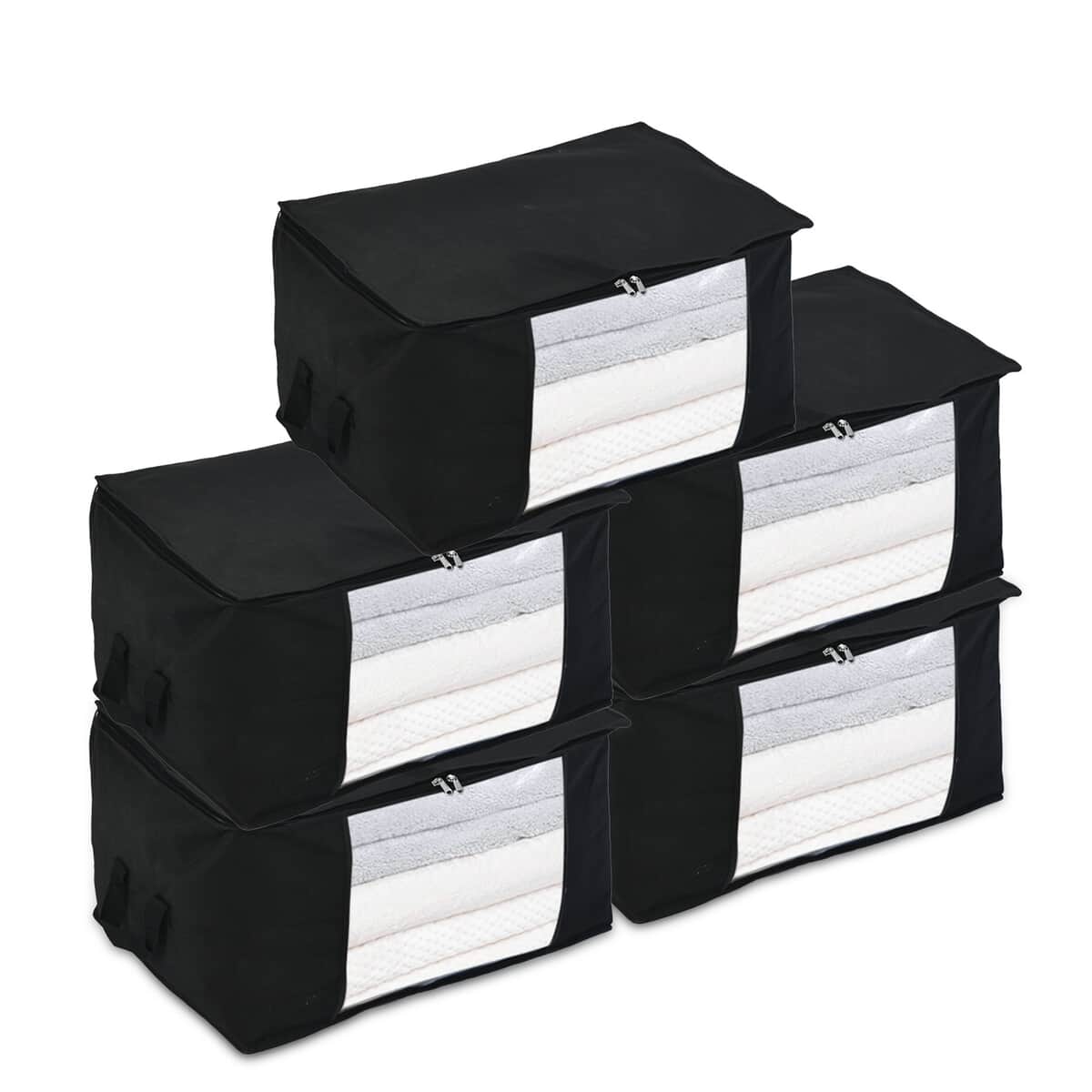 Set of 5 Black Non-Woven Fabric Storage Bag with Clear Window image number 0