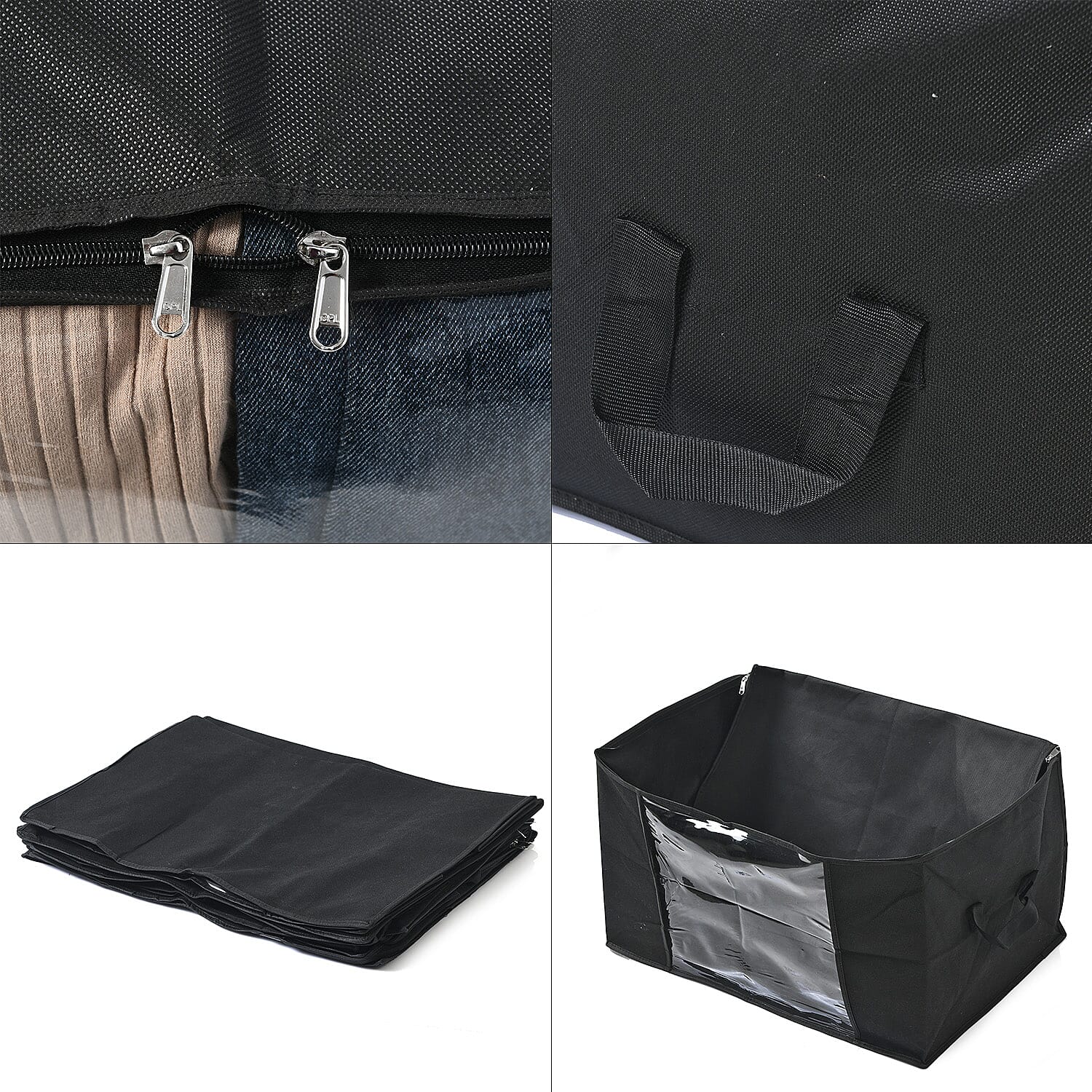 Set of 5 Black Non-Woven Fabric Storage Bag with Clear Window