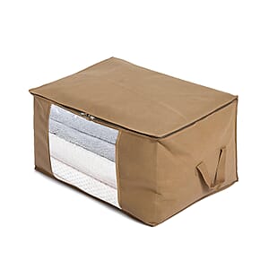 Set of 5 Dark Beige Non-Woven Fabric Storage Bag with Clear Window