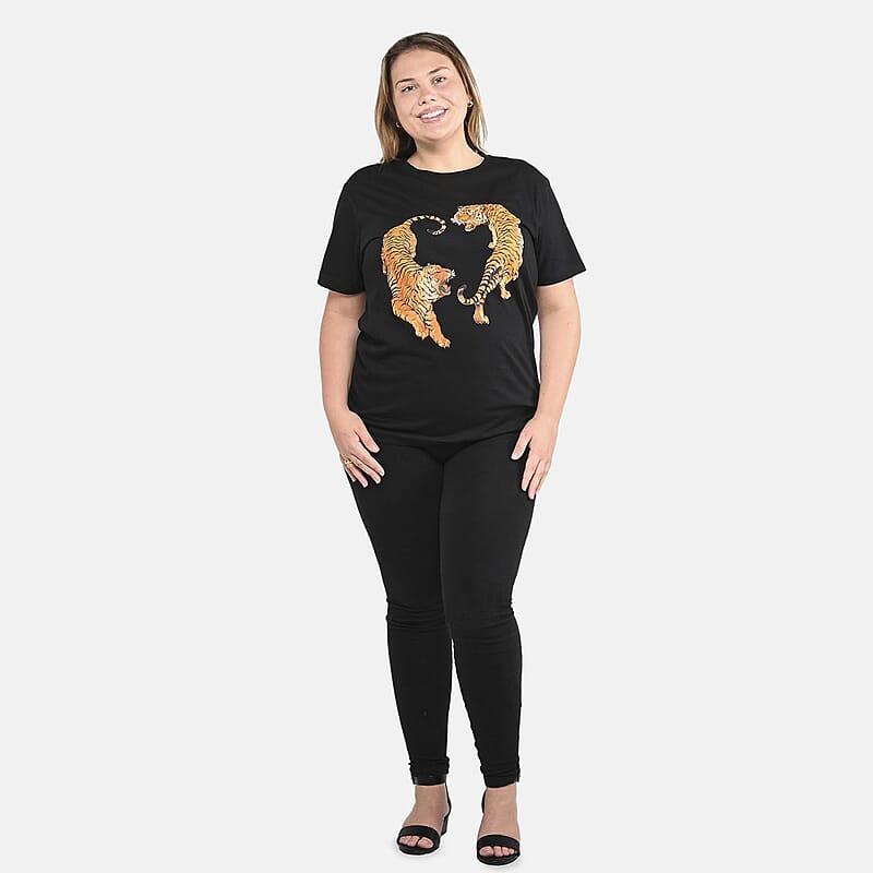 Black 100% Cotton Tiger Print T-Shirt (S-L)