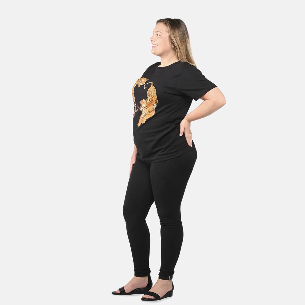 Black 100% Cotton Tiger Print T-Shirt (S-L) image number 2