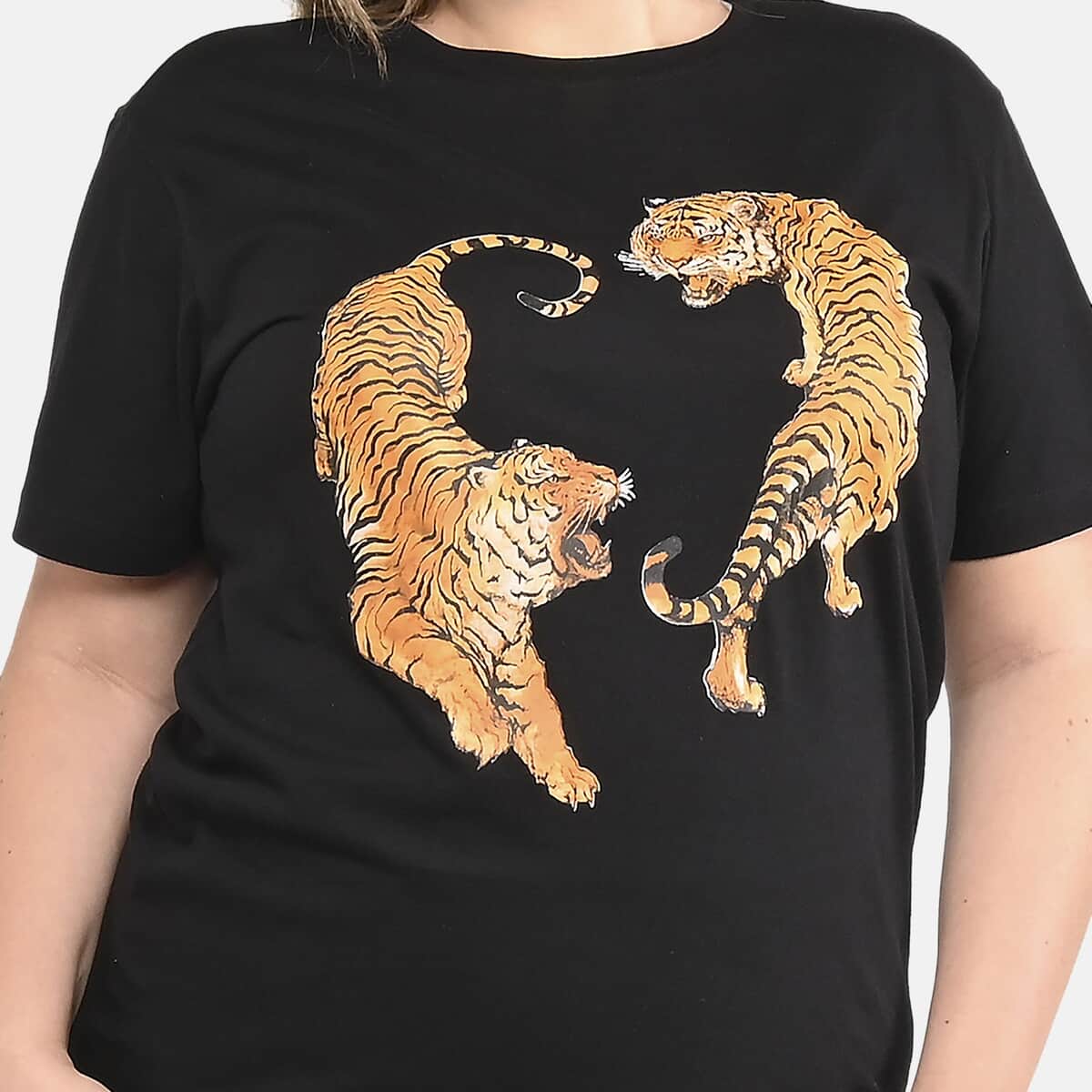 Black 100% Cotton Tiger Print T-Shirt (S-L) image number 3