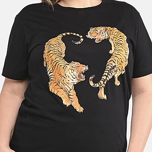 Black 100% Cotton Tiger Print T-Shirt (S-L)