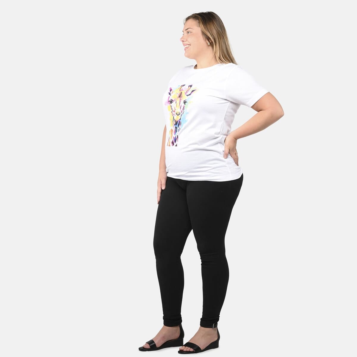 White 100% Cotton Giraffe Print T-Shirt (S-L) image number 2