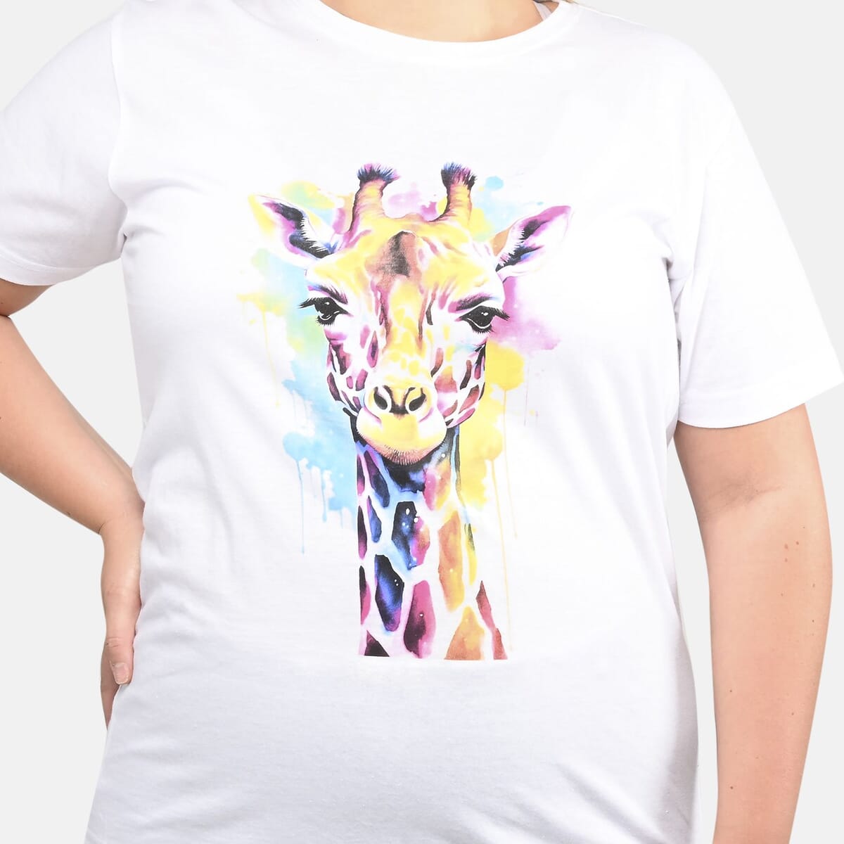 White 100% Cotton Giraffe Print T-Shirt (S-L) image number 3