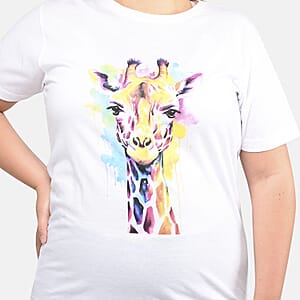 White 100% Cotton Giraffe Print T-Shirt (S-L)