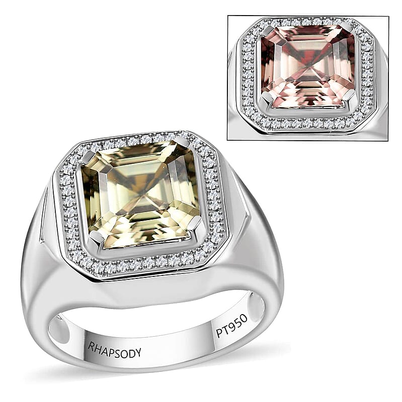 Rhapsody 950 Platinum AAAA Turkizite and E-F VS Diamond Men's Ring (Size 10.0) 14.30 Grams 5.60 ctw