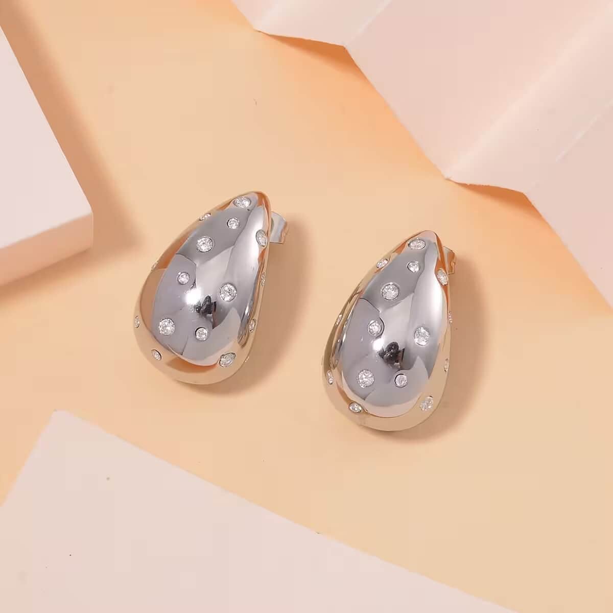 Raindrop Earrings in Hypoallergenic Stainless Steel and Simulated Diamonds image number 1