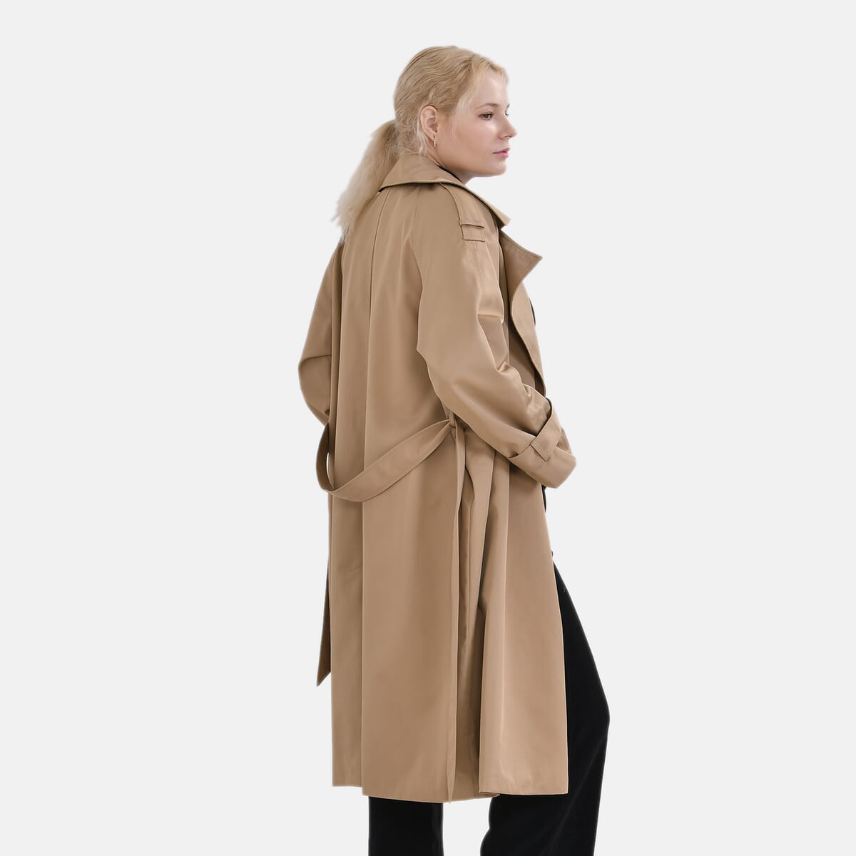 Tamsy Tan Water Resistant Trench Coat with Waist Belt and Pockets – M image number 1