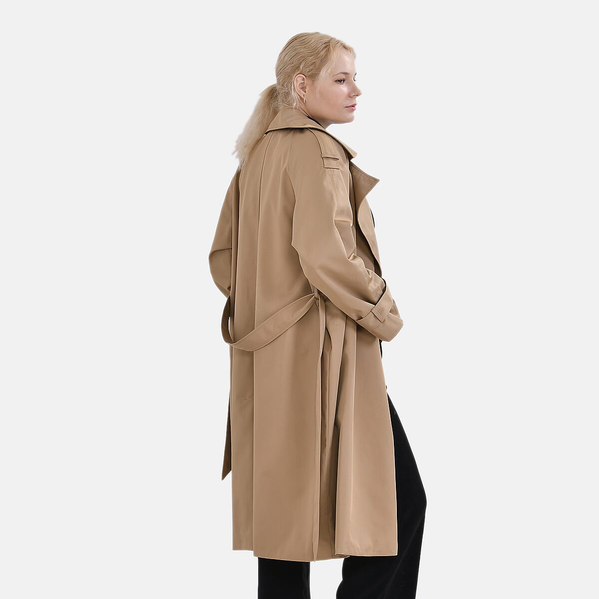 Tamsy Tan Water Resistant Trench Coat with Waist Belt and Pockets – L image number 1