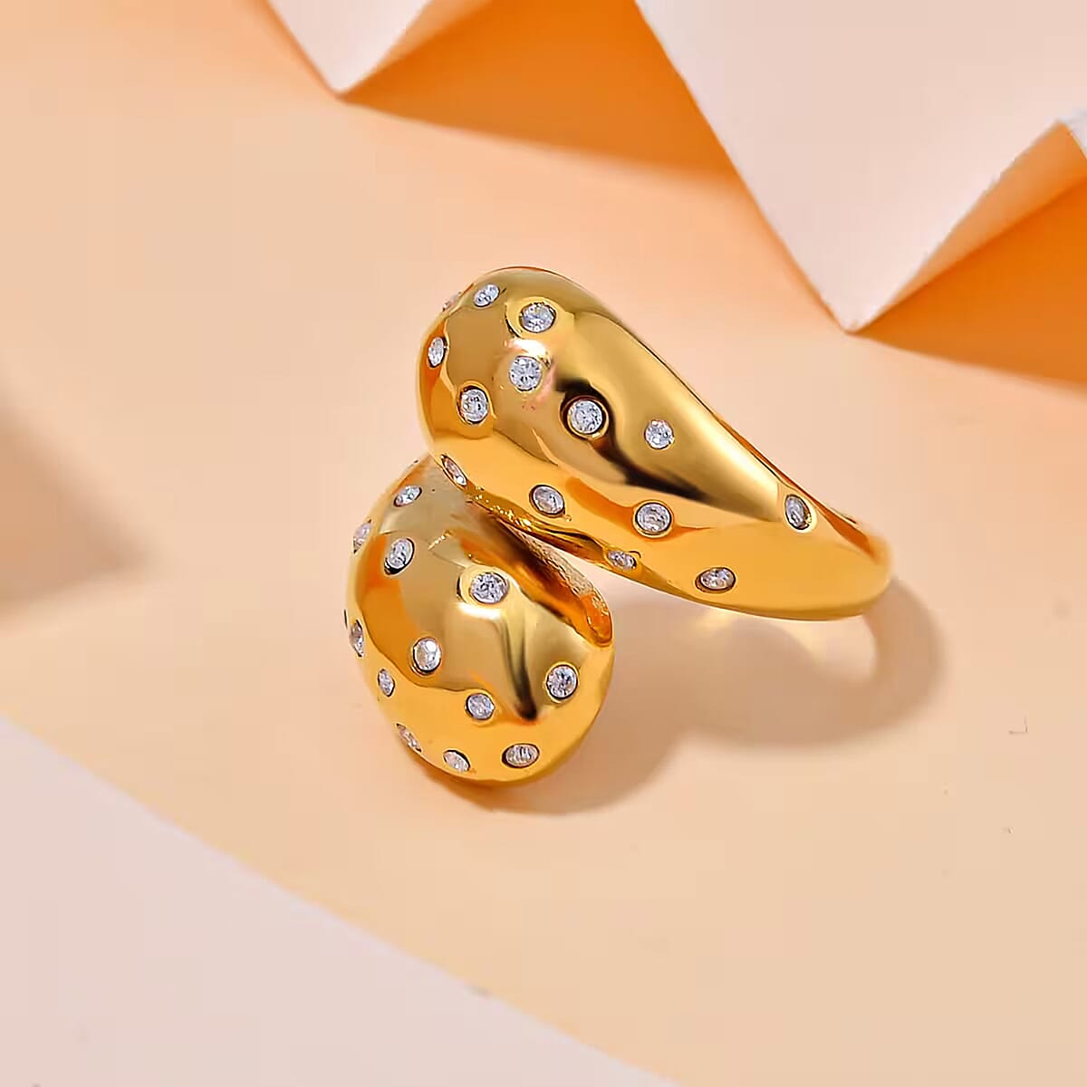Raindrop Ring in 18Kt Yellow Gold over Hypoallergenic Stainless Steel and Simulated Diamonds (Size 6.0) 0.60 ctw image number 1