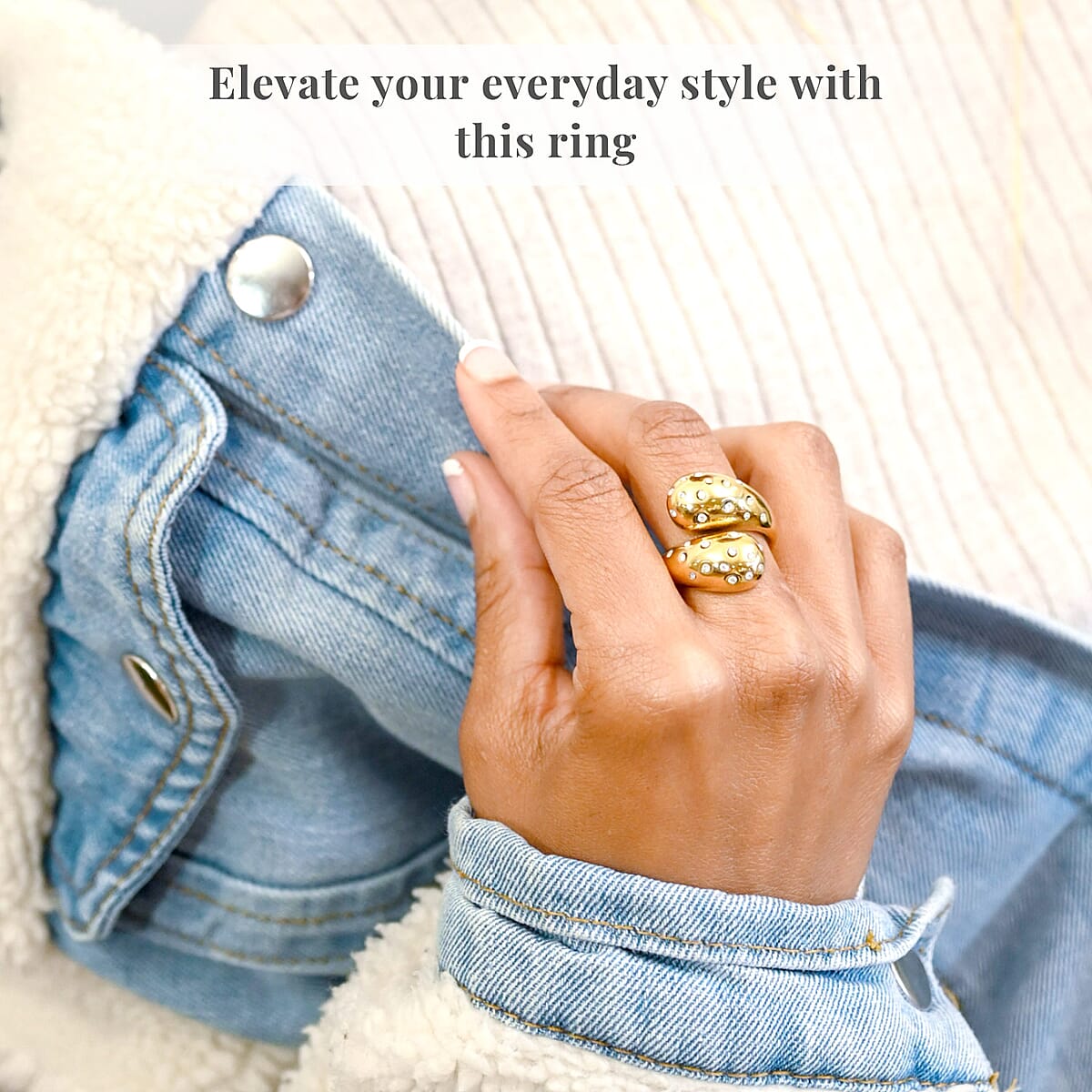 Raindrop Ring in 18Kt Yellow Gold over Hypoallergenic Stainless Steel and Simulated Diamonds (Size 6.0) 0.60 ctw image number 4