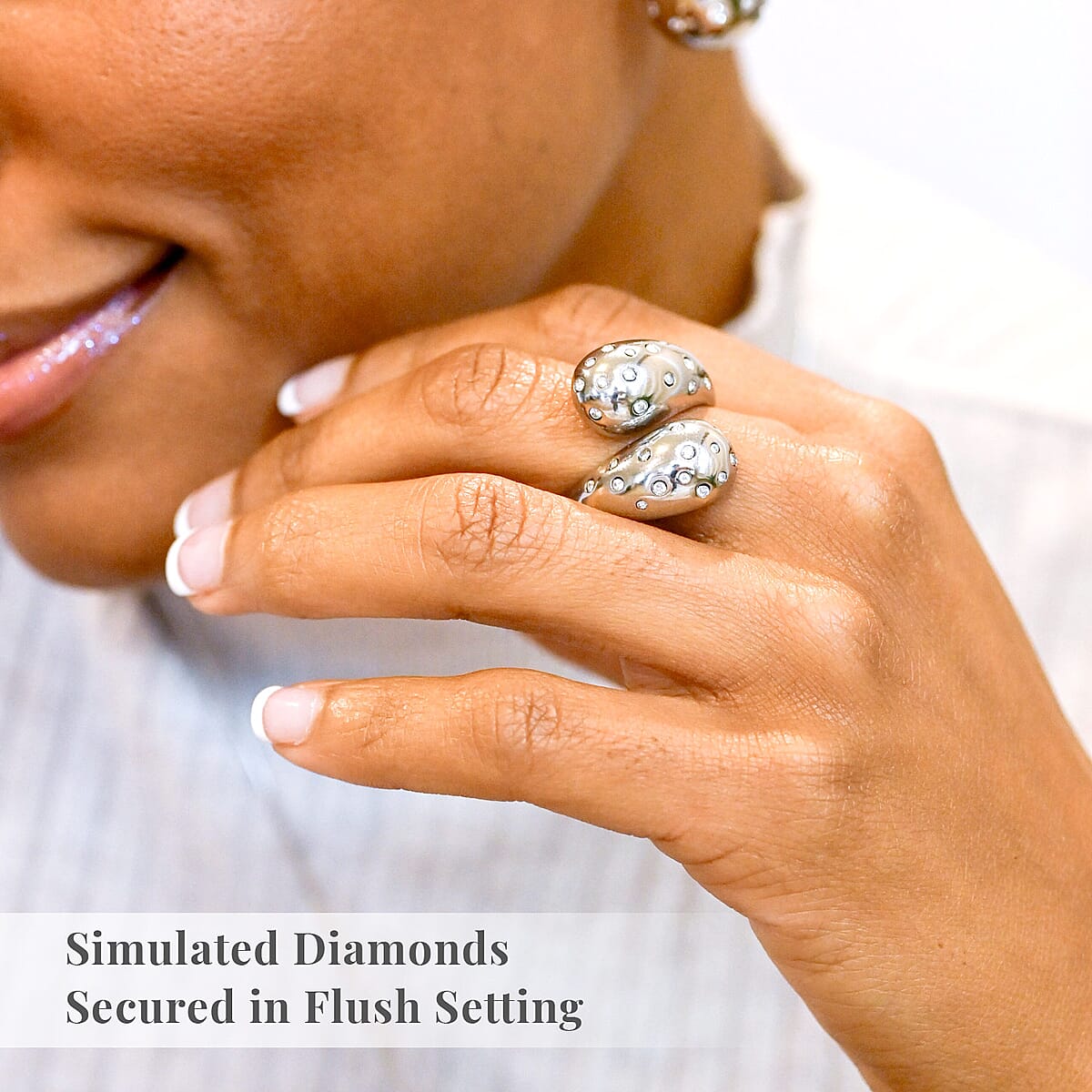 Raindrop Ring in Hypoallergenic Stainless Steel and Simulated Diamonds (Size 8.0) 0.60 ctw image number 2