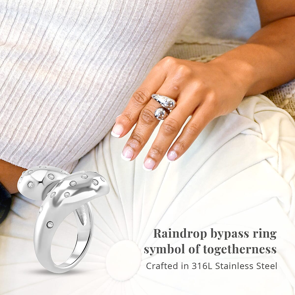 Raindrop Ring in Hypoallergenic Stainless Steel and Simulated Diamonds (Size 8.0) 0.60 ctw image number 3