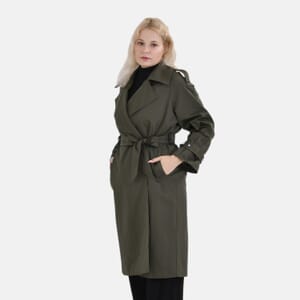 Tamsy Olive Water Resistant Trench Coat with Waist Belt and Pockets – L