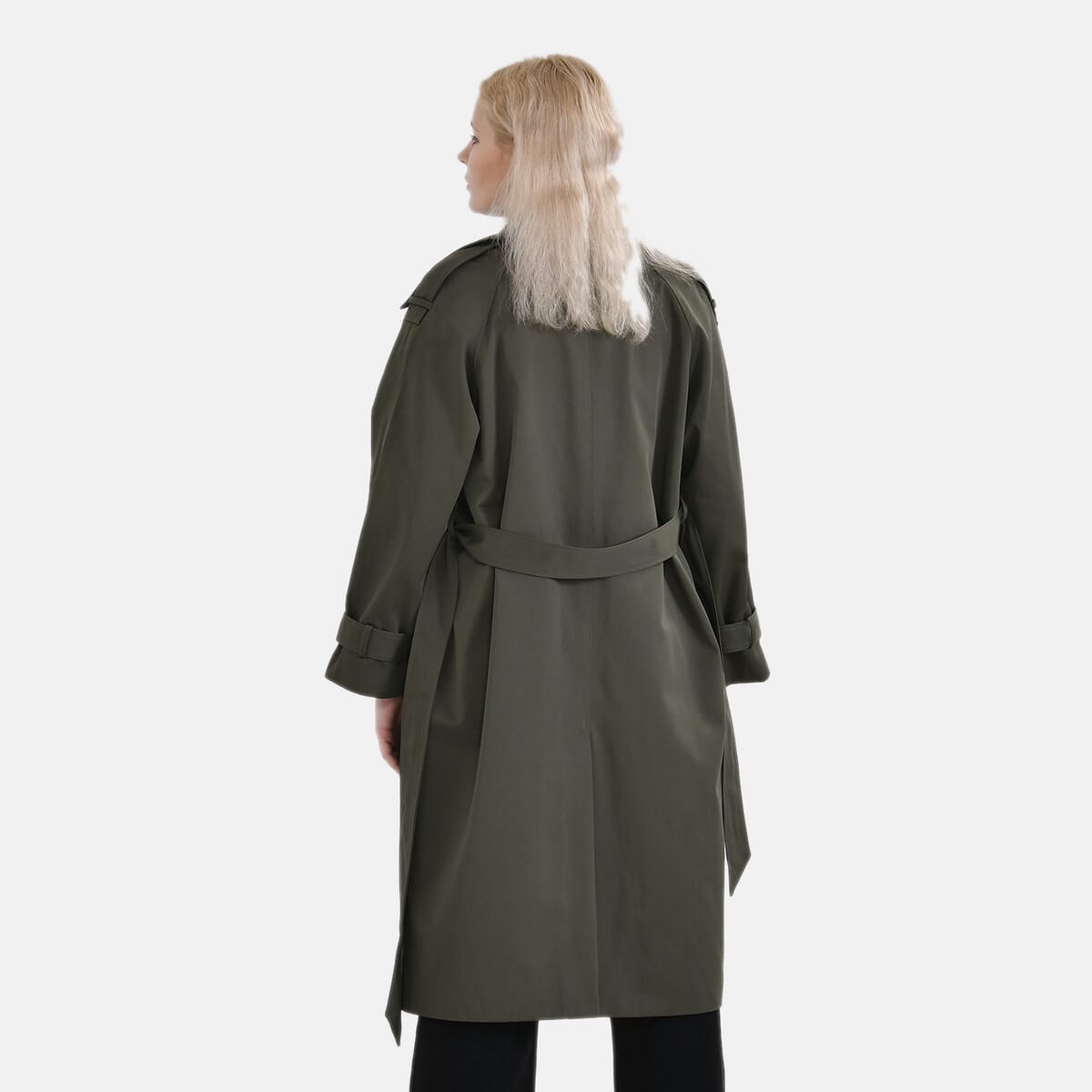 Tamsy Olive Water Resistant Trench Coat with Waist Belt and Pockets – L image number 1