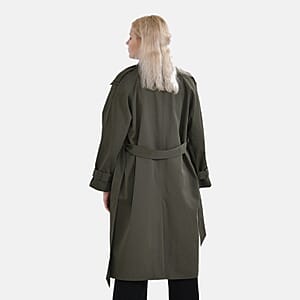 Tamsy Olive Water Resistant Trench Coat with Waist Belt and Pockets &ndash; L