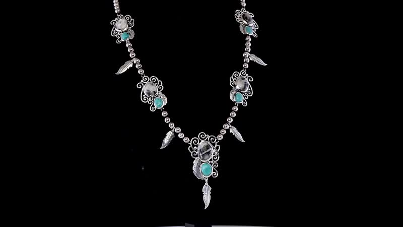 Artisan Crafted Sierra Nevada Turquoise and White Buffalo Feather Necklace 18-20 Inches in Black Oxidized Sterling Silver 25.50 ctw