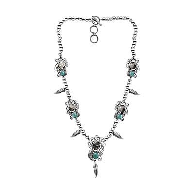 Artisan Crafted Sierra Nevada Turquoise and White Buffalo Feather Necklace 18-20 Inches in Black Oxidized Sterling Silver 25.50 ctw