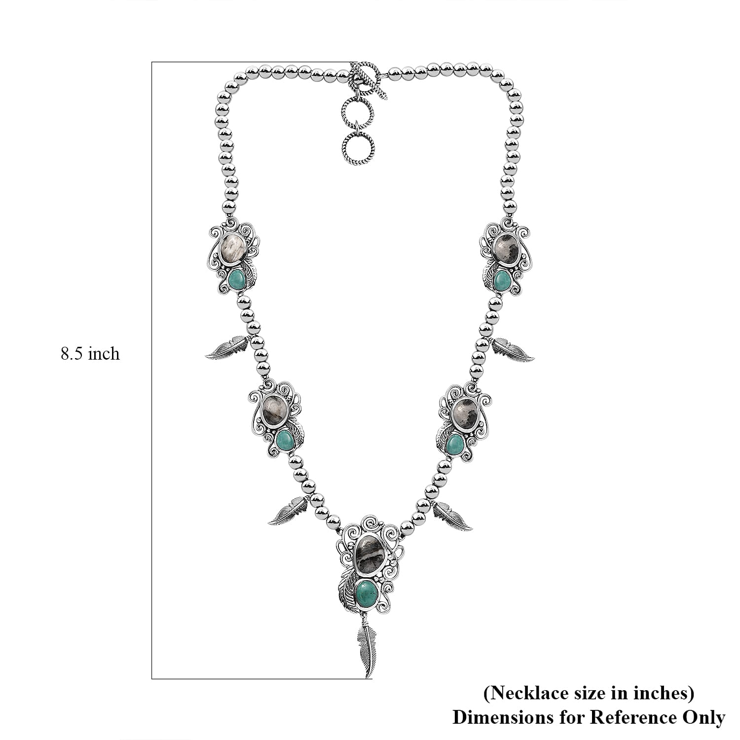 Artisan Crafted Sierra Nevada Turquoise and White Buffalo Feather Necklace 18-20 Inches in Black Oxidized Sterling Silver 25.50 ctw