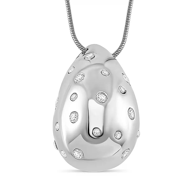 Raindrop Pendant Necklace in Hypoallergenic Stainless Steel and Simulated Diamonds