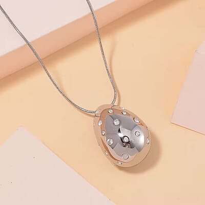 Raindrop Pendant Necklace in Hypoallergenic Stainless Steel and Simulated Diamonds