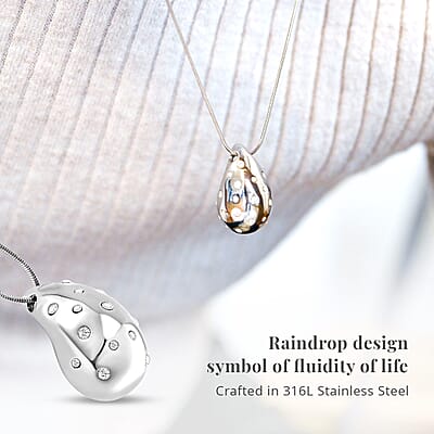 Raindrop Pendant Necklace in Hypoallergenic Stainless Steel and Simulated Diamonds