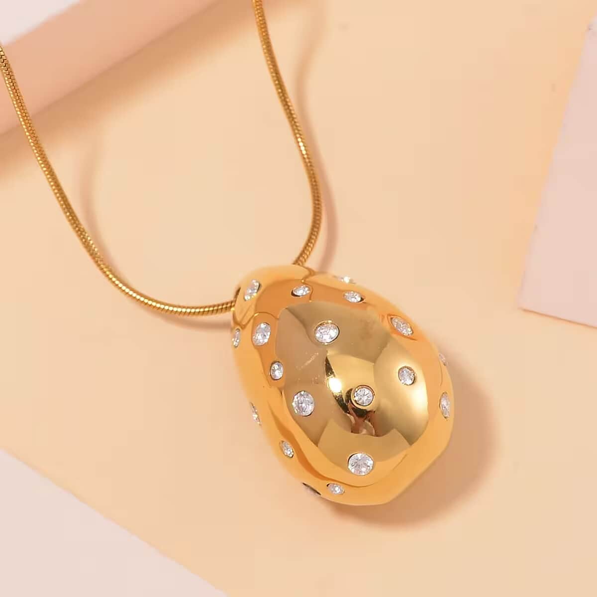 Raindrop Pendant Necklace in 18Kt Yellow Gold over Hypoallergenic Stainless Steel and Simulated Diamonds image number 1