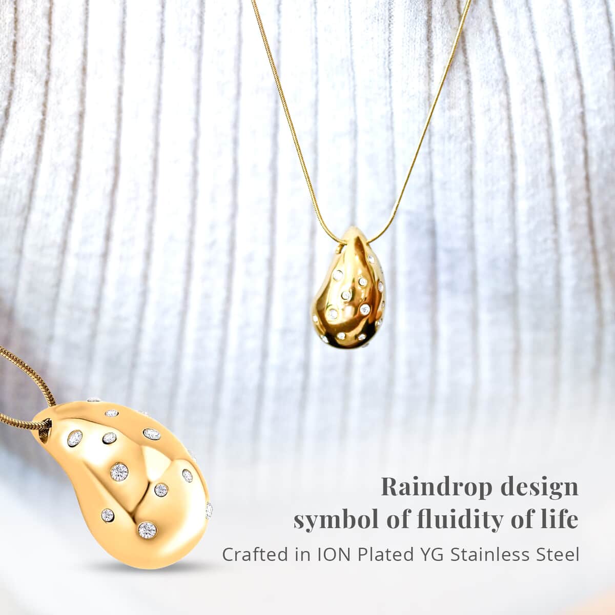 Raindrop Pendant Necklace in 18Kt Yellow Gold over Hypoallergenic Stainless Steel and Simulated Diamonds image number 3