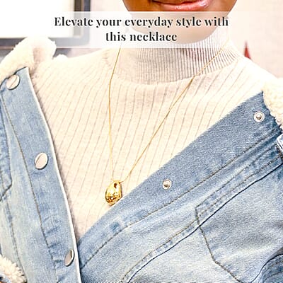 Raindrop Pendant Necklace in 18Kt Yellow Gold over Hypoallergenic Stainless Steel and Simulated Diamonds
