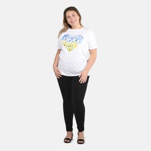 White 100% Cotton Floral Heart Print T-Shirt (S-L)
