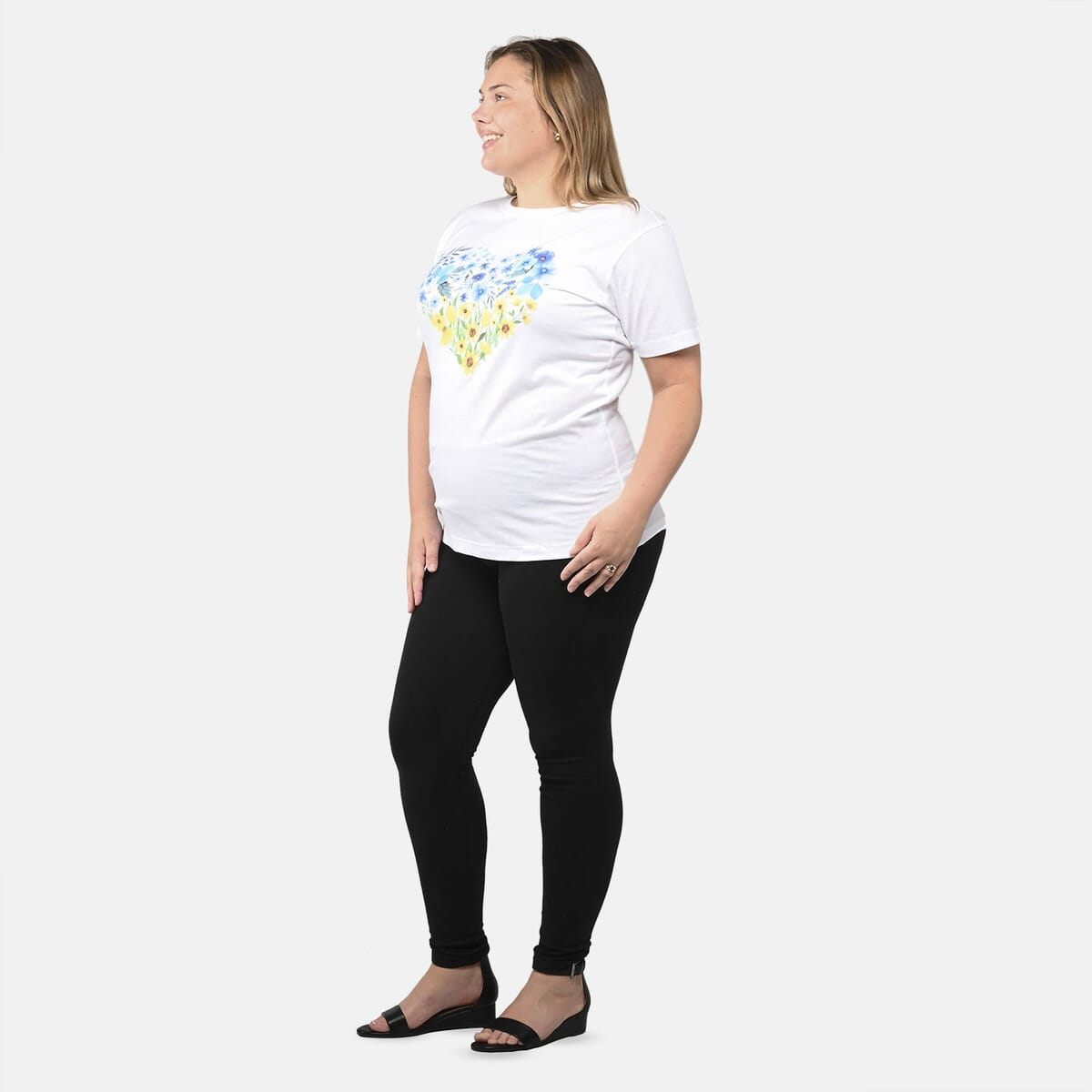 White 100% Cotton Floral Heart Print T-Shirt (S-L) image number 2