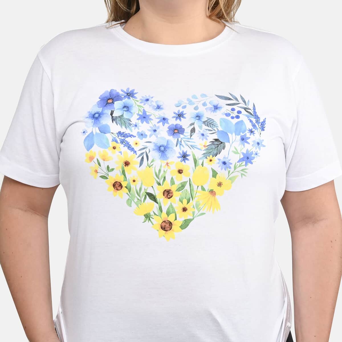 White 100% Cotton Floral Heart Print T-Shirt (L-XXL) image number 3