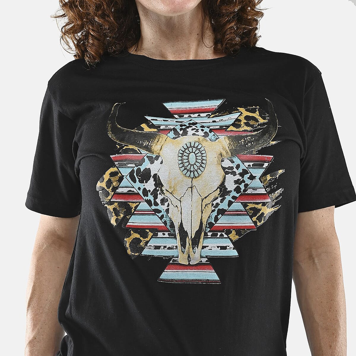 Black 100% Cotton Animal Skull Print T-Shirt (L-XXL) image number 4