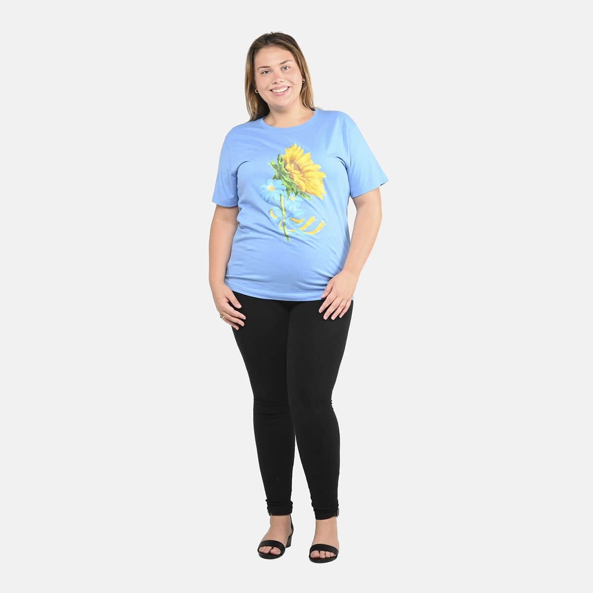 Blue 100% Cotton Sunflower Print T-Shirt (S-L) image number 0