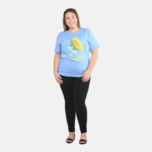 Blue 100% Cotton Sunflower Print T-Shirt (S-L)