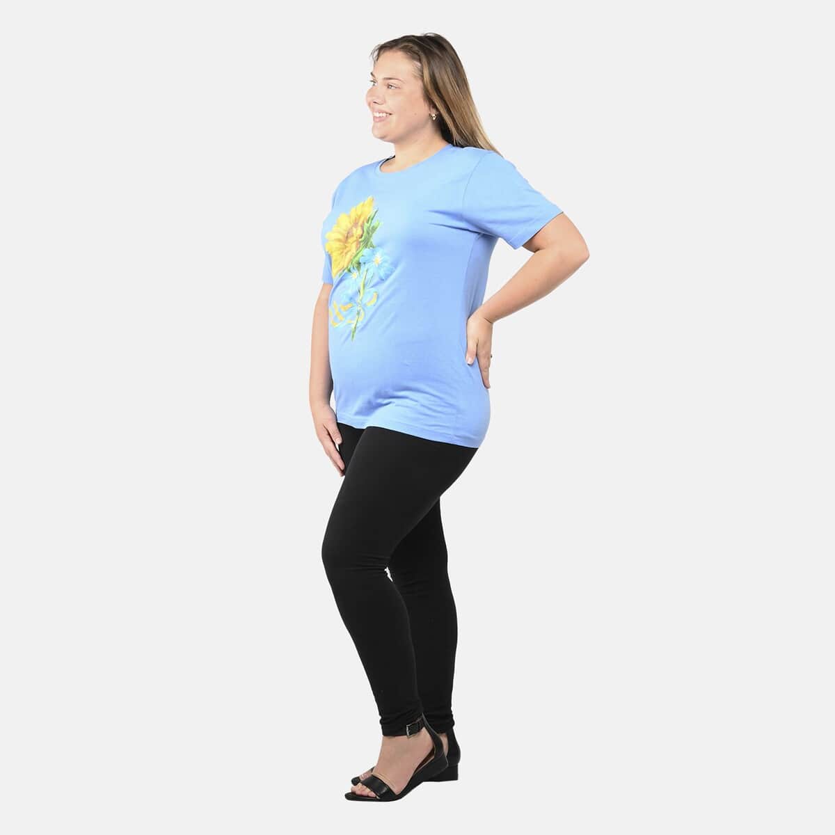 Blue 100% Cotton Sunflower Print T-Shirt (S-L) image number 2