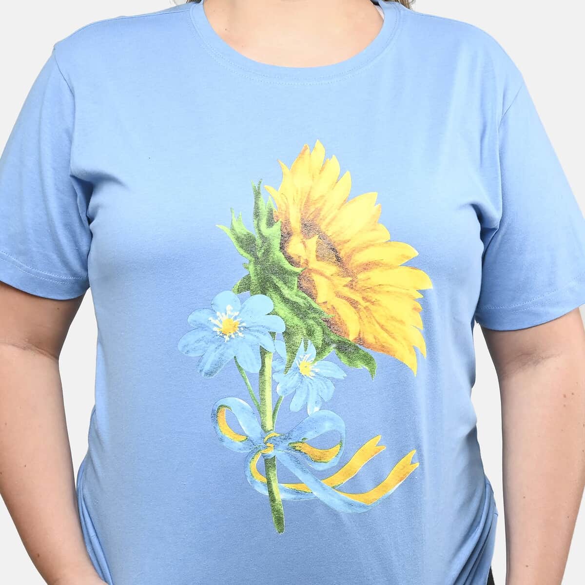 Blue 100% Cotton Sunflower Print T-Shirt (S-L) image number 3