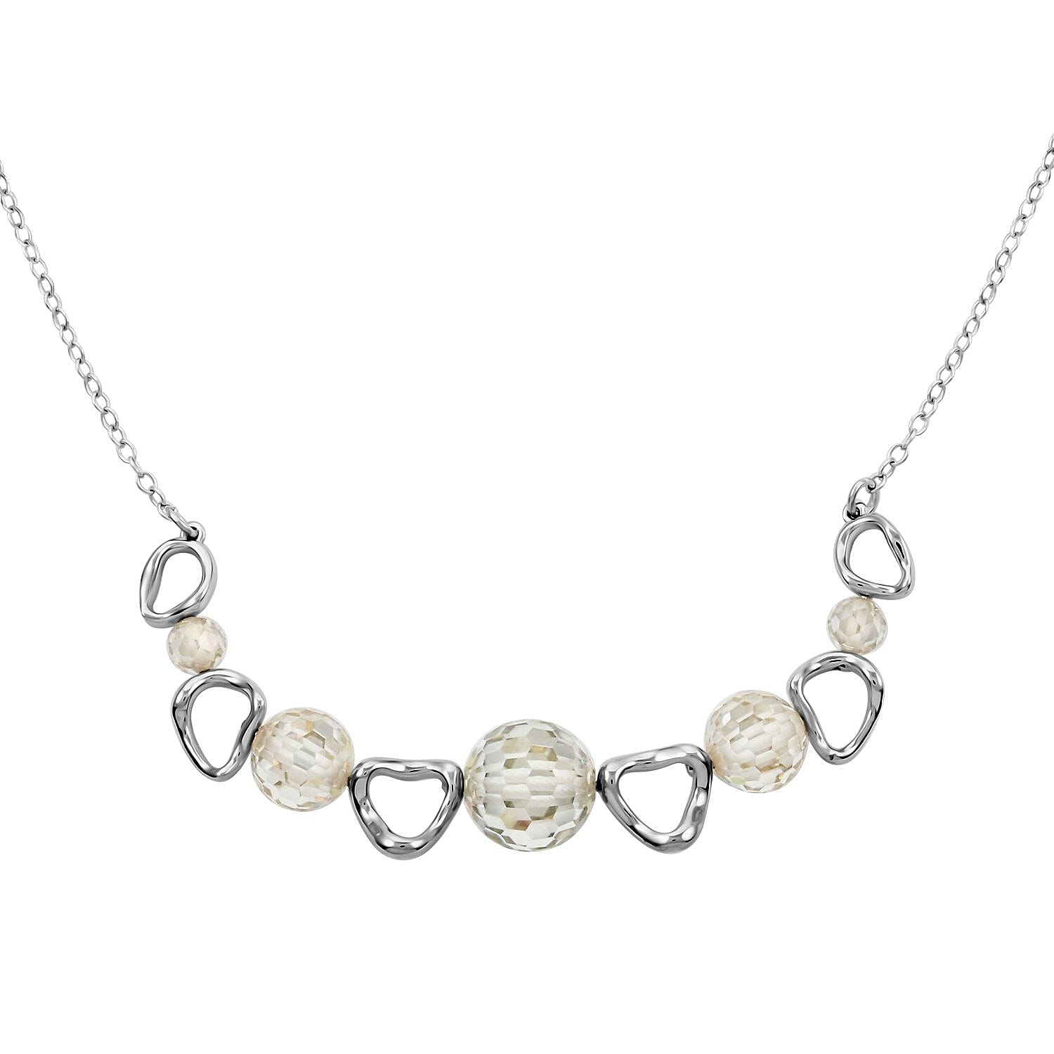 Moissanite Beaded Necklace 18-21 Inches in Rhodium Over Sterling Silver 12.80 ctw