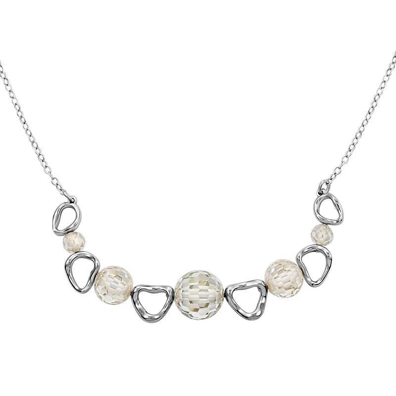 Moissanite Beaded Necklace 18-21 Inches in Rhodium Over Sterling Silver 12.80 ctw