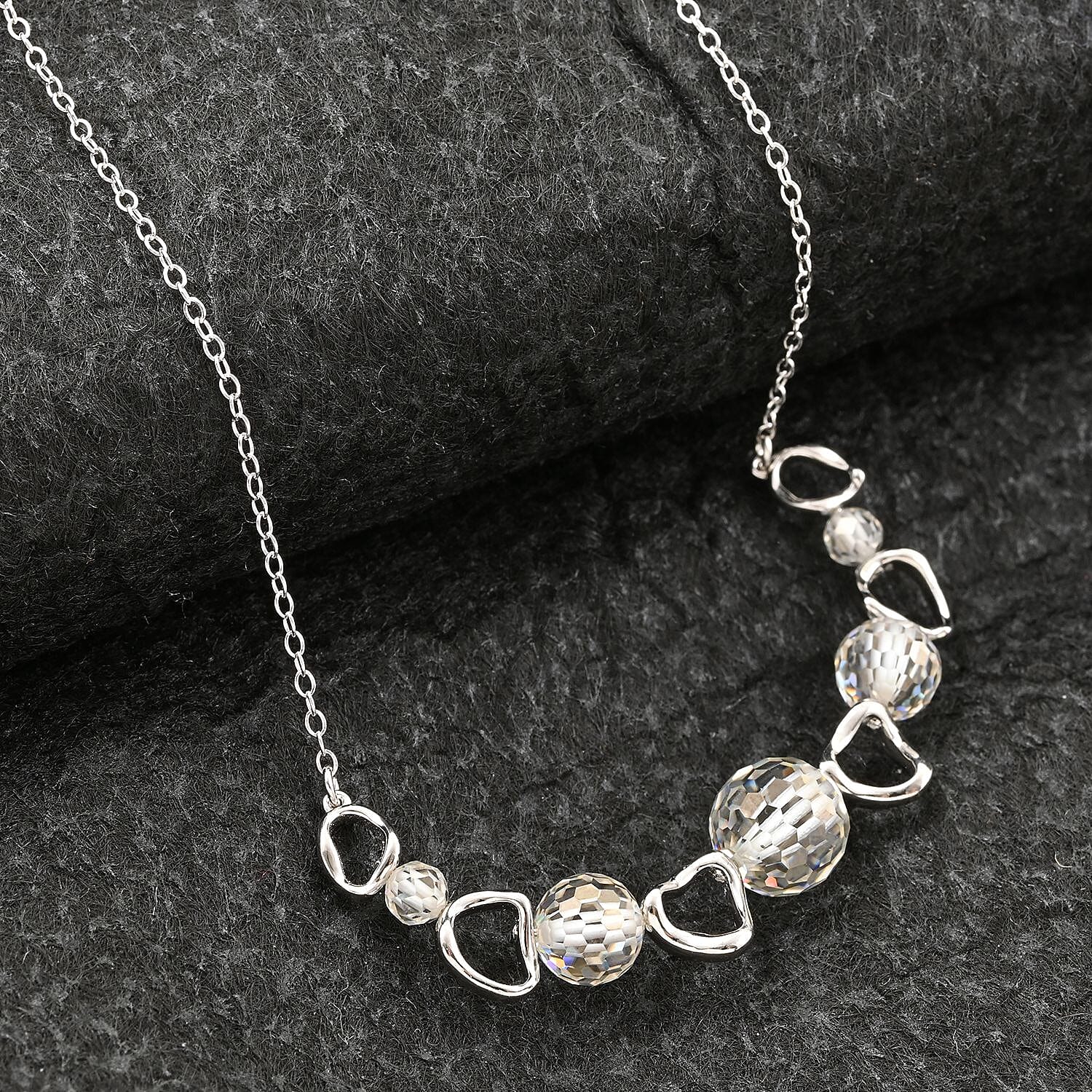 Moissanite Beaded Necklace 18-21 Inches in Rhodium Over Sterling Silver 12.80 ctw