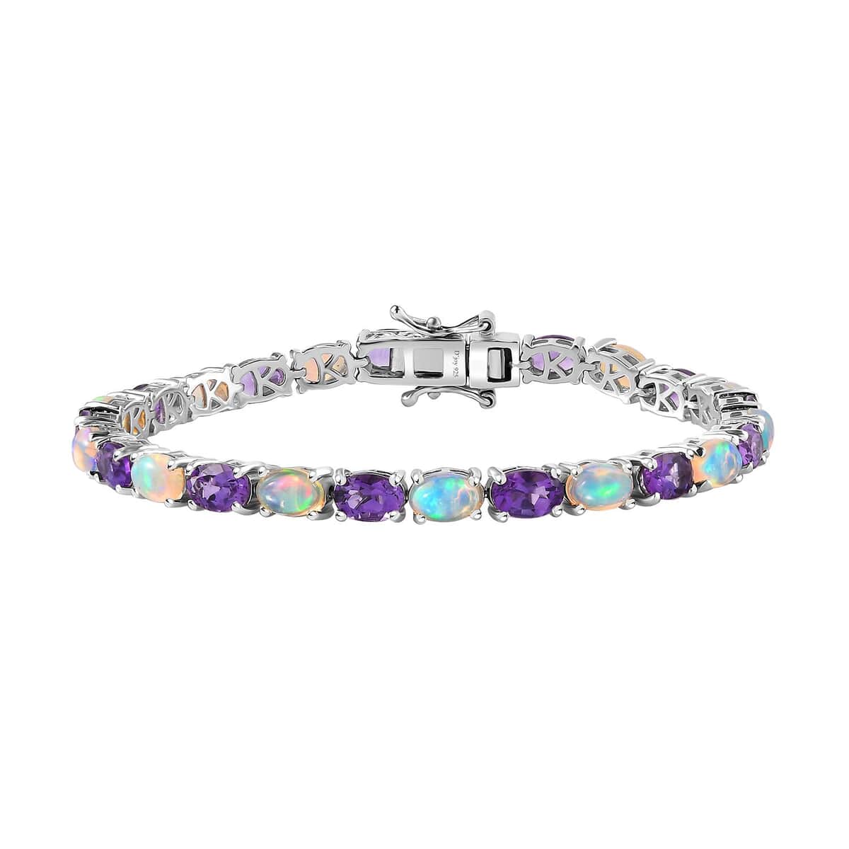 Uruguayan Amethyst and Ethiopian Welo Opal Tennis Bracelet in Platinum Over Sterling Silver (6.50 In) 9.00 ctw image number 0